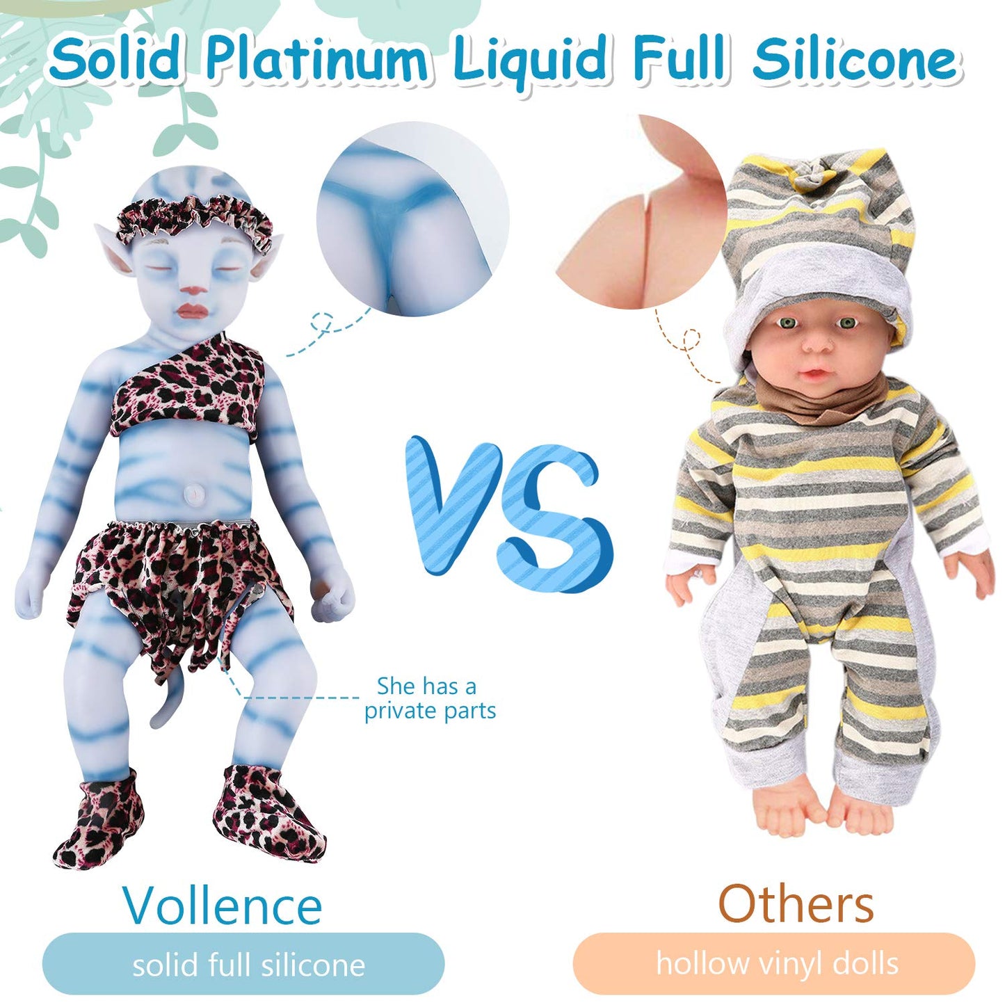 Vollence 20 Inch Avatar Sleeping Full Silicone Baby Doll,Not Vinyl Dolls,Real Reborn Baby Doll,Realistic Lifelike Silicone Baby Doll That Look Real - Girl