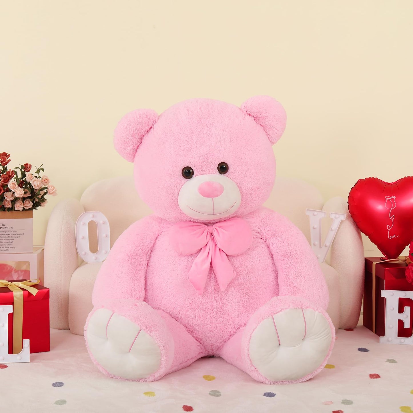 Morismos Giant Teddy Bear 5Ft Stuffed Animal For Girlfriend,Human Size Cuddly Teddy Pink Bear Toy For Valentine,Jumbo Stuffed Be