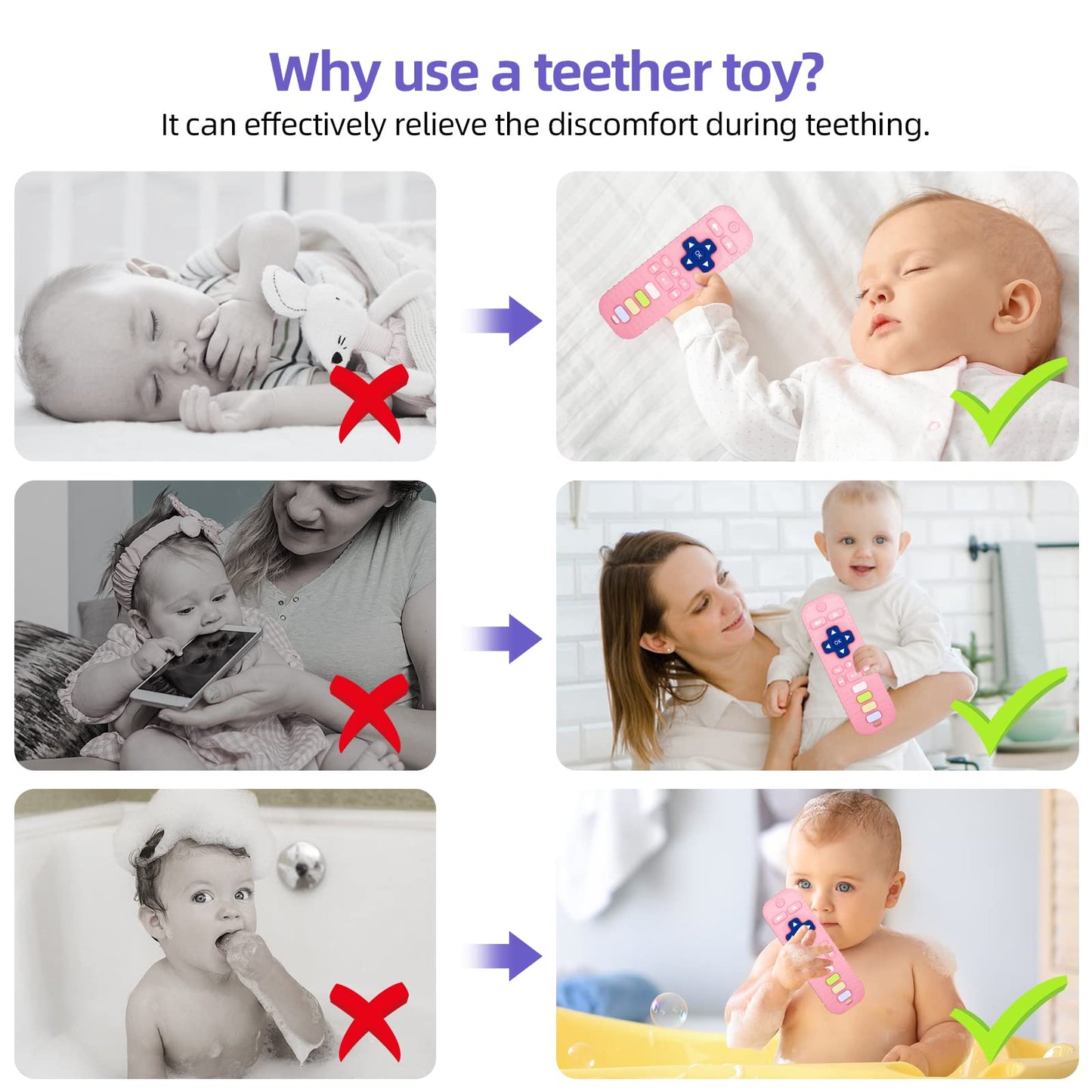 Chuya Silicone Remote Teether for Babies, BPA Free, Pink, Ideal for 0-18 Months Teething Relief