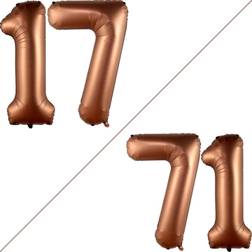 Katchon, Giant Coffee Brown 17 Balloon Numbers - 40 Inch | Happy 17Th Birthday Decorations, 17 Birthday Balloons | Number 17 Balloons For Happy Birthday Decorations | 17 Number Balloons