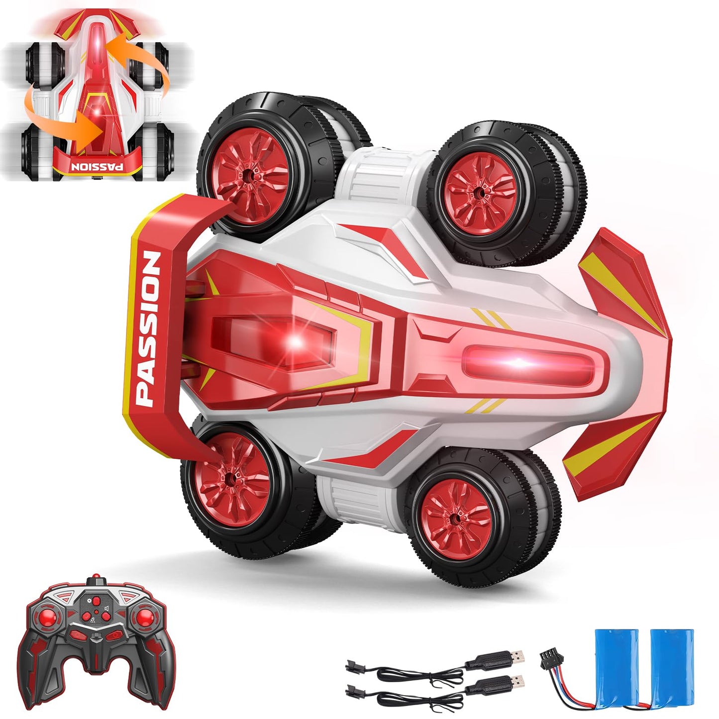 LOOZIX Upgraded Remote Control Car 360 Spins RC Car 2- in-1 Anti-Gravity RC Racer Wheelie Drift Stunt Car with Lights&Music Birt