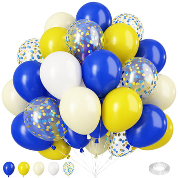 Blue Balloon, Blue And Yellow Balloons Set, 50Pcs 12 Inch Royal Blue Yellow White Balloons Confetti Blue Yellow Latex Balloons F