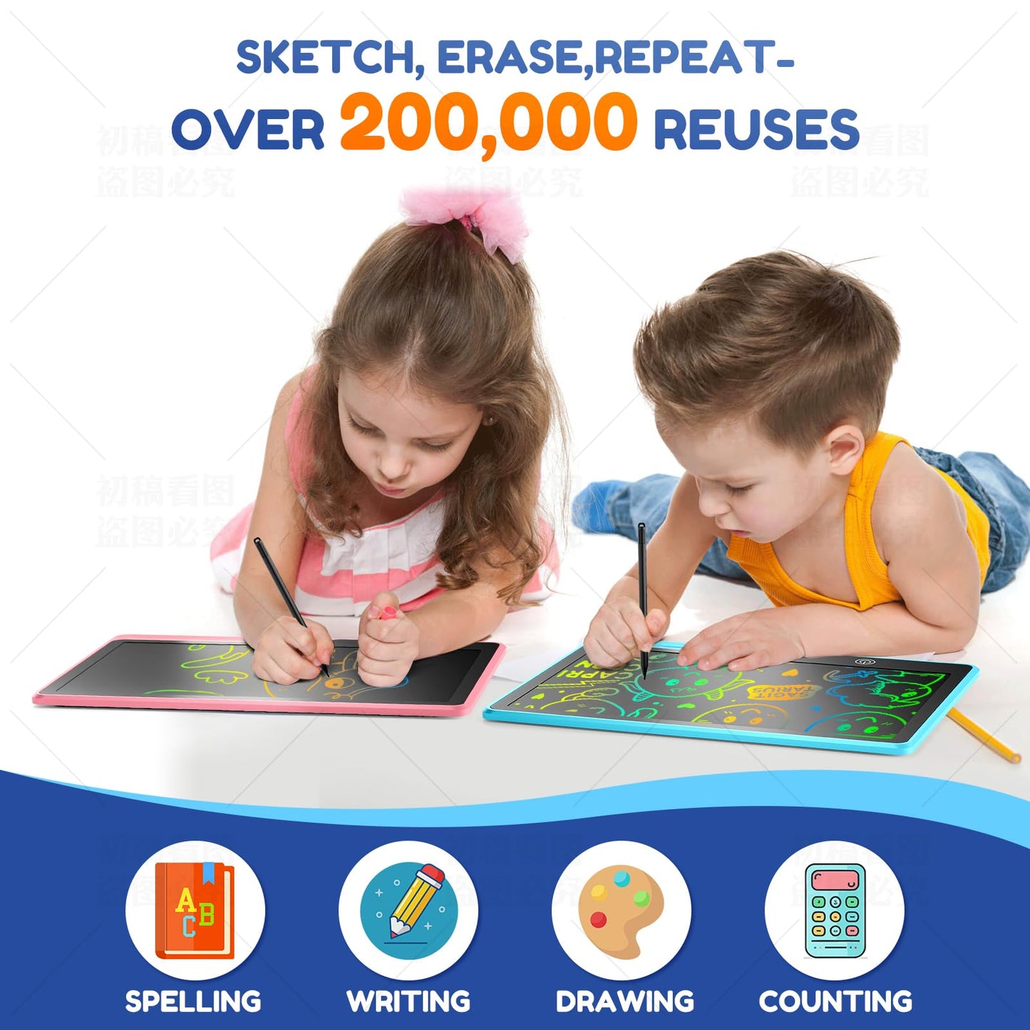 POPERFUN LCD Writing Tablet for Kids, Rechargeable Doodle Board Toys Gifts for 3-8 Year Old Girls Boys, 13 Inch Colorful Board D