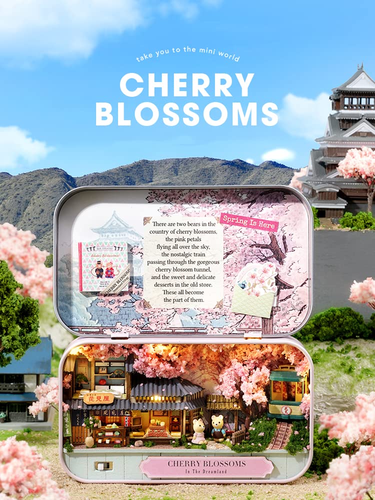 Kisoy Dollhouse Miniature with Furniture Kit  Handmade DIY House Model for Teens mature-themed Gift (Cherry Blossoms)