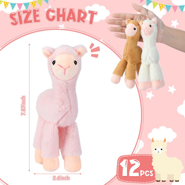 12 Pcs Mini Llama Stuffed Animals 7.87 Inch Alpaca Plush Dolls Cute Keychain Plush Llama Party Favors For Boys And Girls Birthday Party Supplies Baby Shower Bag Fillers Gift