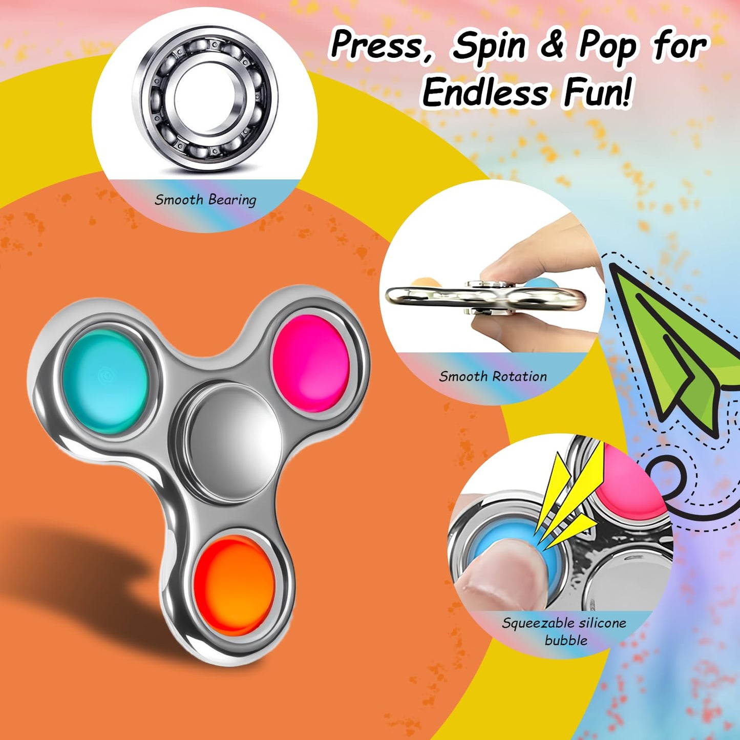 FIGROL Fidget Spinner 3 Pack Pop mature-themed Fidget Toys for mature-themed Anxiety Relief  Spinners for Teen Boys Kid Birthday Gifts Prize Halloween Party Favor & Goodie Bag Fillers(Silver)