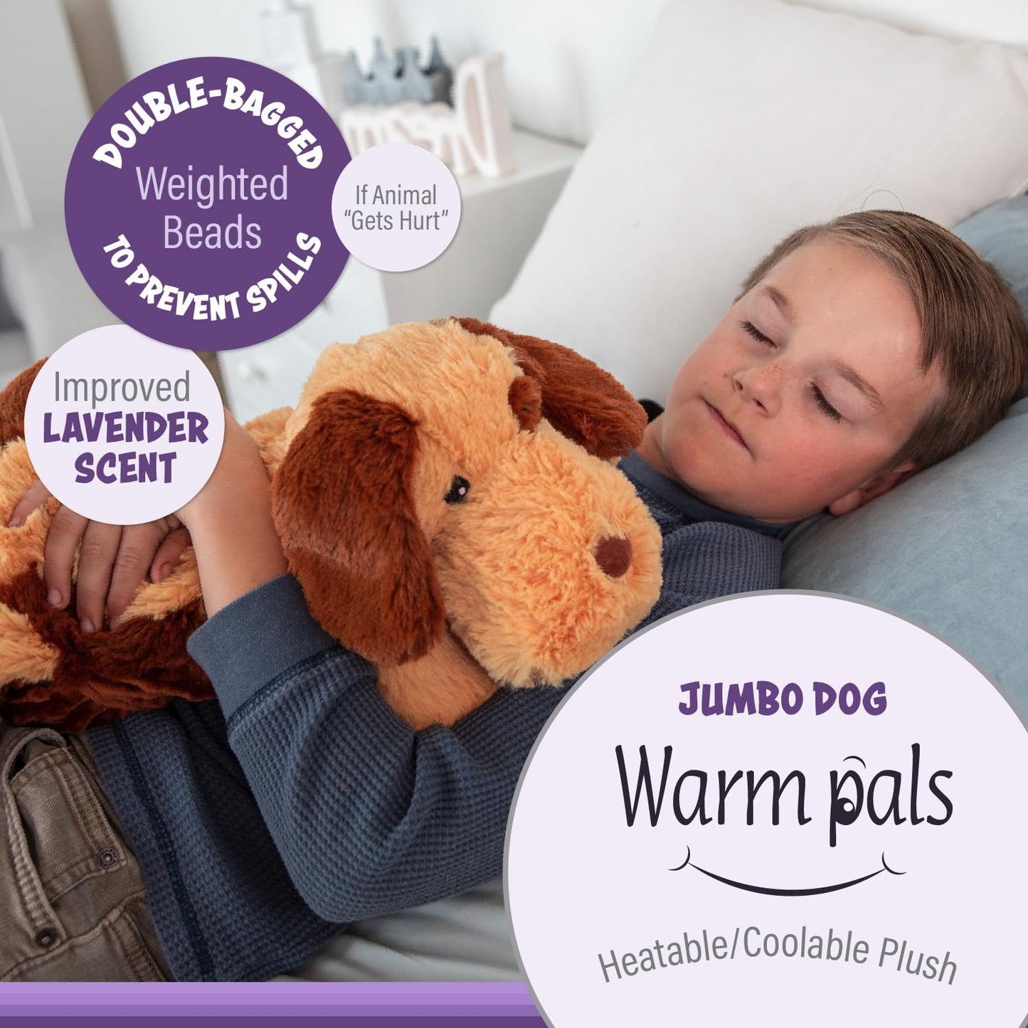1I4 Group Jumbo Weighted Hugs By Warm Pals - Dog - 4Lbs - Cozy Microwavable Lavender Scented Plush Toys - Stuffed Animal - Calmi