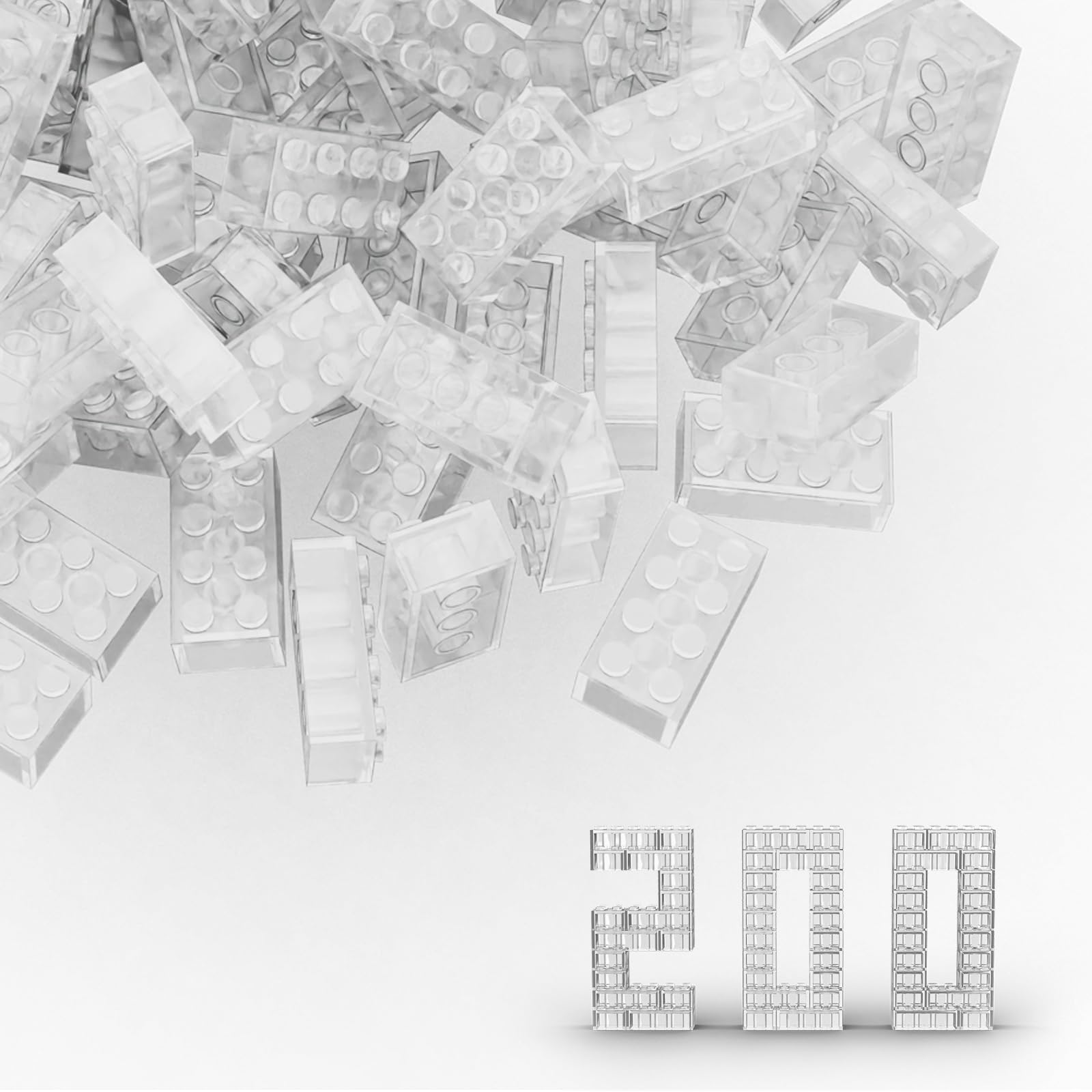 Webrick Classic Bulk Brick Block 2X4, 200 Piece Building Brick Transparent, Compatible With Lego Parts And Pieces 3001, Creative