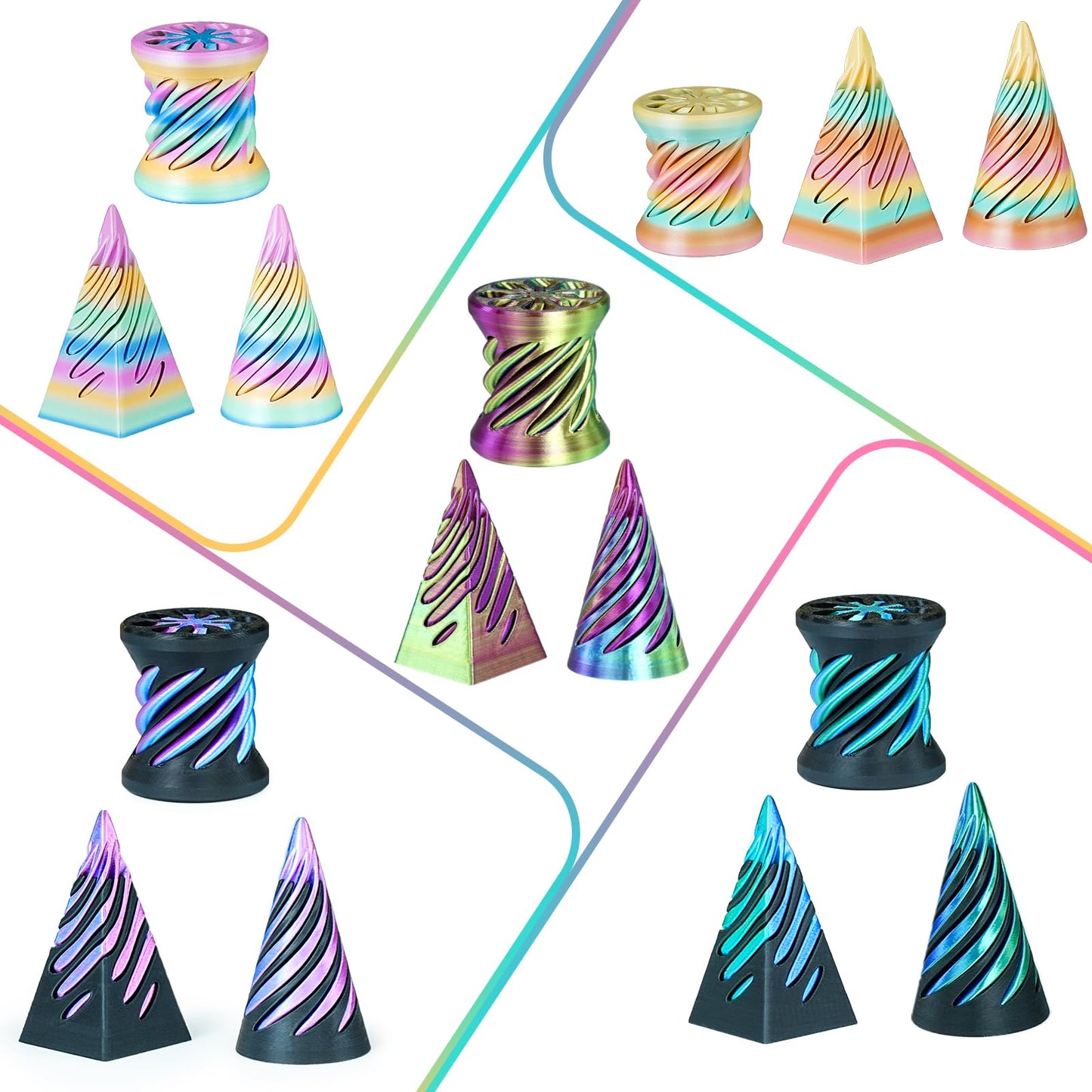 3PCS Impossible Cone 3D Printed Spiral Cone Fidget Toys Impossible Pyramid Passthrough Sculpture Stress Relieving Toys for mature-themeds and Kids Stocking Filler White Elephant Gifts (Green+Black)