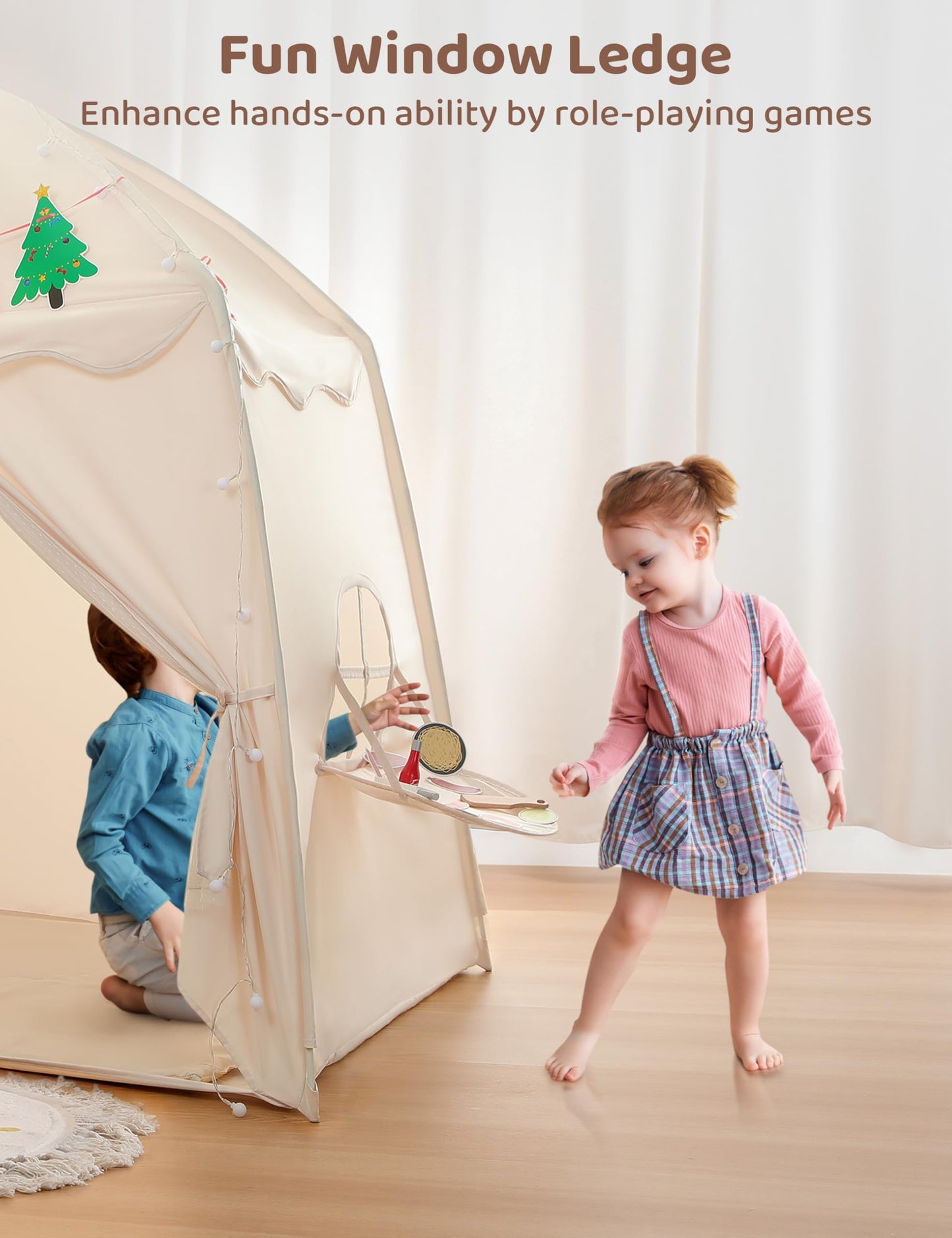 Besrey Large Kids Play Tent With Christmas Tree Flags & Lights, Kids Tent Indoor, Toddler Tent For Boys&Girls, For Kids, Great K