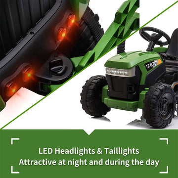 Tobbi Kids Electric Ride On Toy Tractor, 12V Battery-Powered 4 Wheels Ride On Car With Trailer, 35W Dual Motors/3-Gear-Shift/Led Lights/Usb Audio Functions For Toddlers 3-6 Years-Dark Green