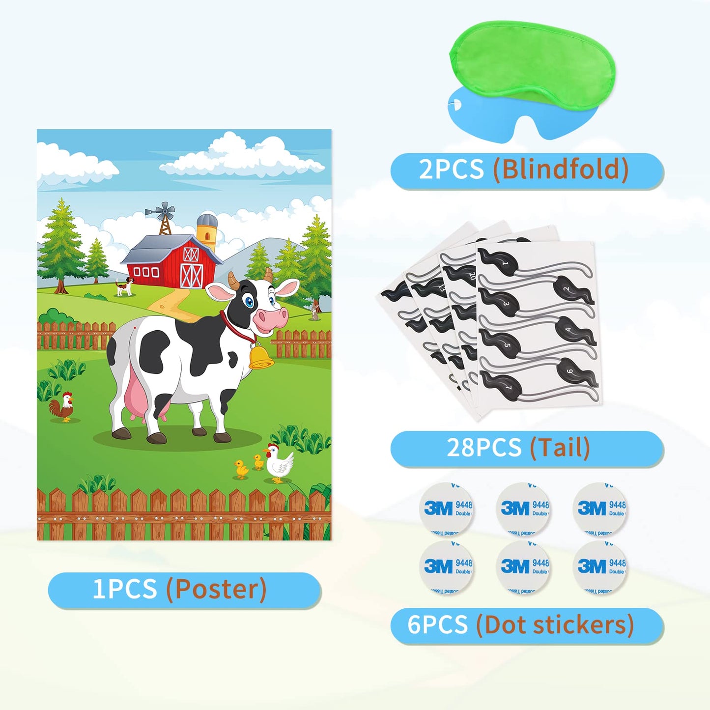 Waenerec Pin The Tail On The Cow, Cow Games With 28 Pcs Cow Tails For Kids Farm Birthday Party Supplies Cow Themed Party Favors Decorations