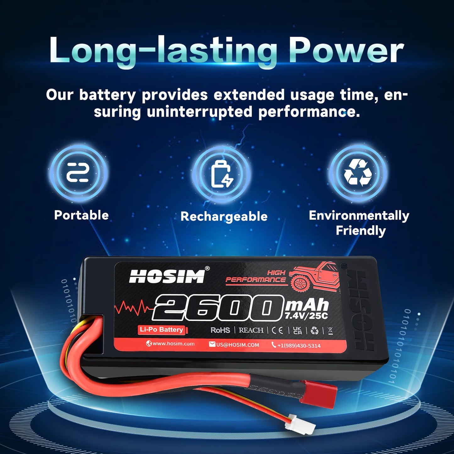 Hosim 7.4V 2600Mah Lipo Battery 25C Rc Car Truck Rc Vehicles Boat Battery Fit For X08 X07 X07W High Speed Rc Cars 1/10 Scale Rem