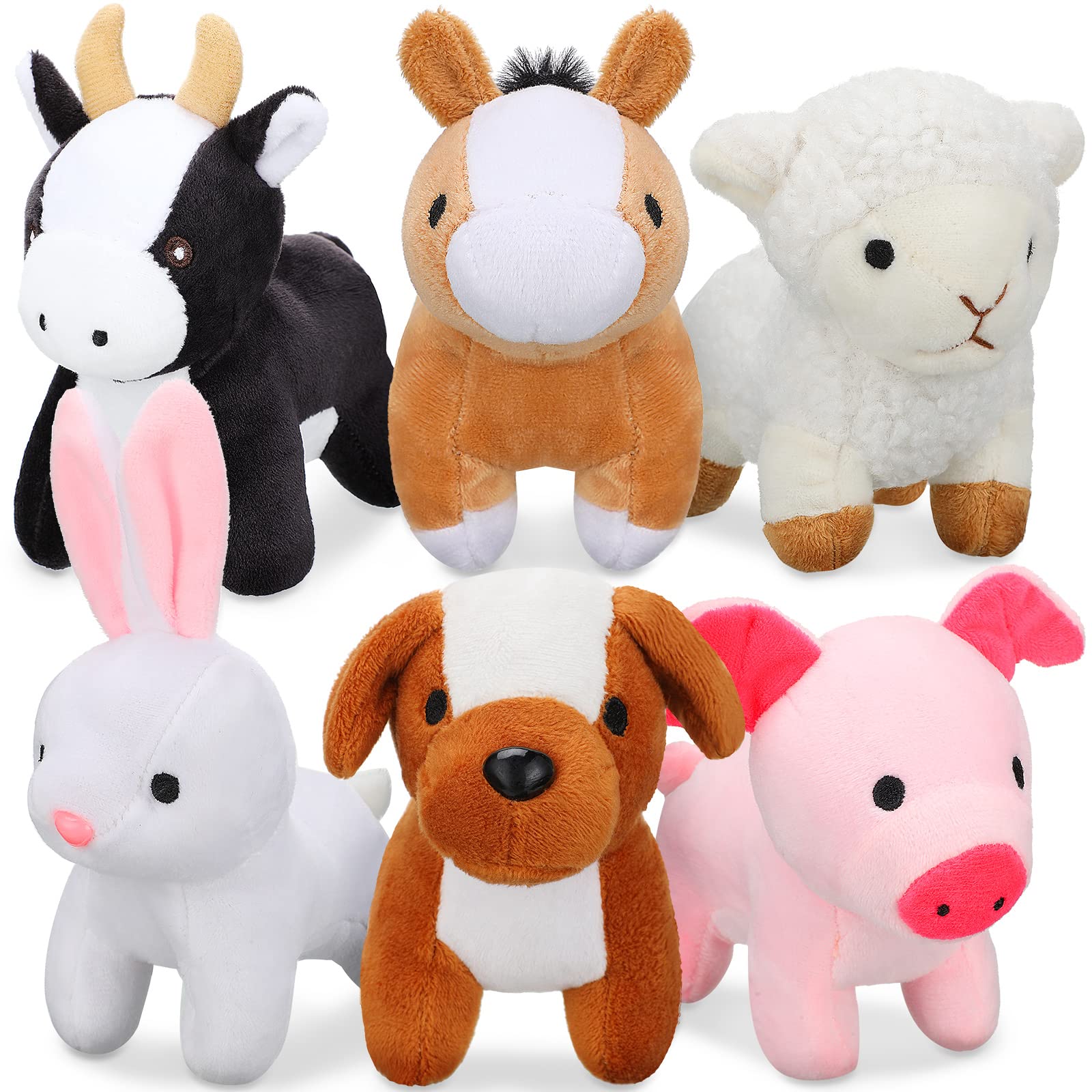 Kasyat 6 Pieces Mini Plush Furry Farm Animal Toys Soft Horse Pig Cattle Rabbit Dog Sheep Doll Stuffed Plush Farm Animals For Christmas Stocking Stuffers Birthday Party Decoration(Animals)
