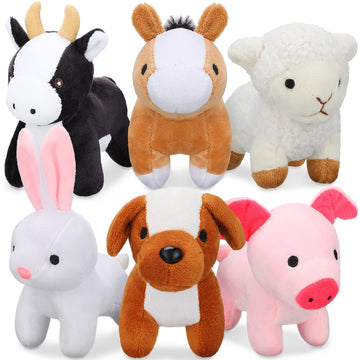Kasyat 6 Pieces Mini Plush Furry Farm Animal Toys Soft Horse Pig Cattle Rabbit Dog Sheep Doll Stuffed Plush Farm Animals For Christmas Stocking Stuffers Birthday Party Decoration(Animals)