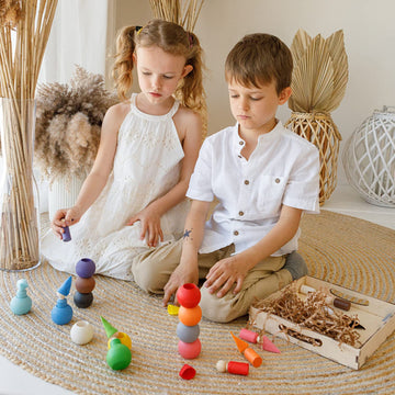 Ulanik Peg Dolls In Balls With Hats Toddler Montessori Toys For 3 Year Old + Wooden Waldorf Dolls For Learning Color Sorting And