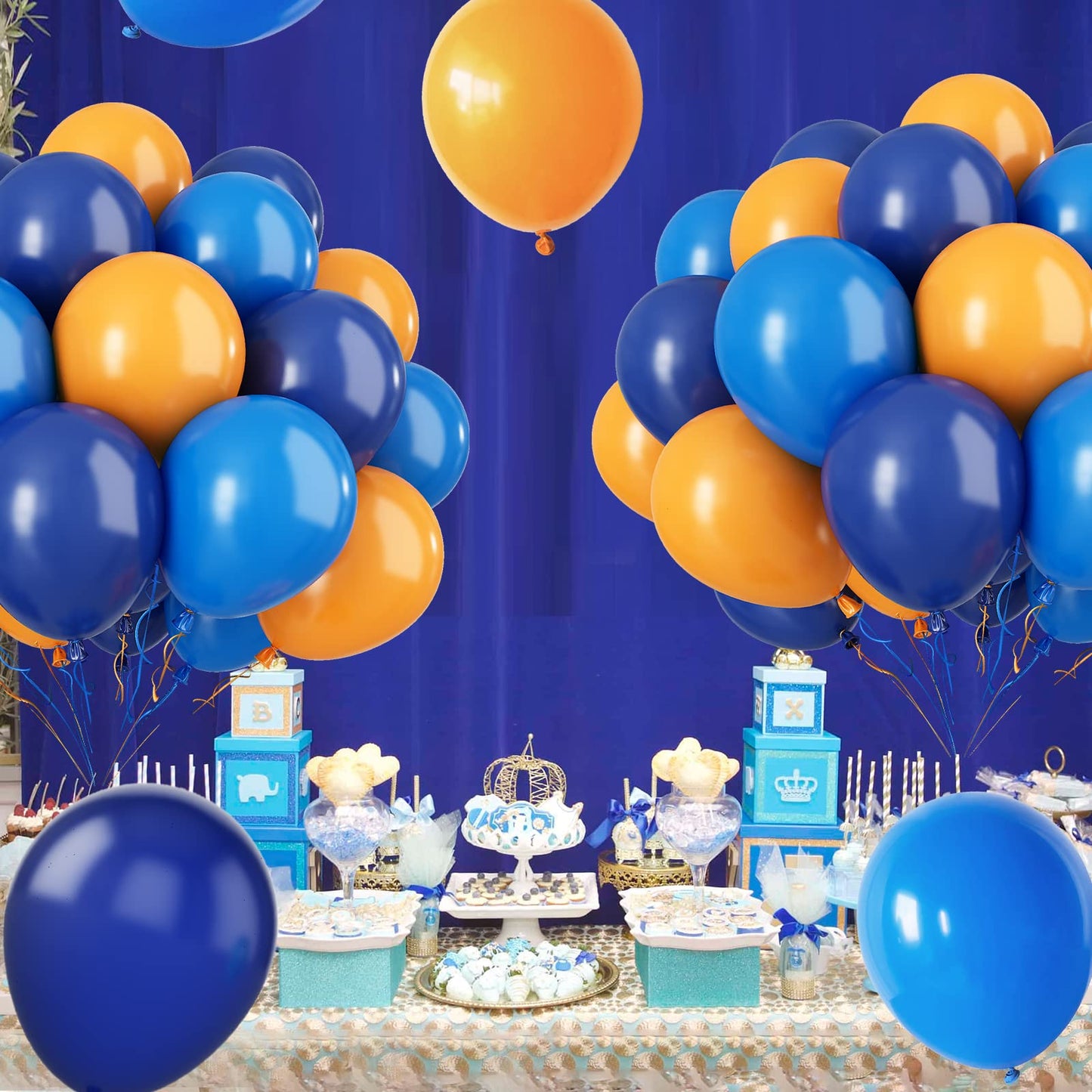 Paready Blue And Orange Balloons, 30 Pcs 12 Inch Orange Navy Blue Latex Balloons With Ribbons For Boys Birthday Baby Shower Comp
