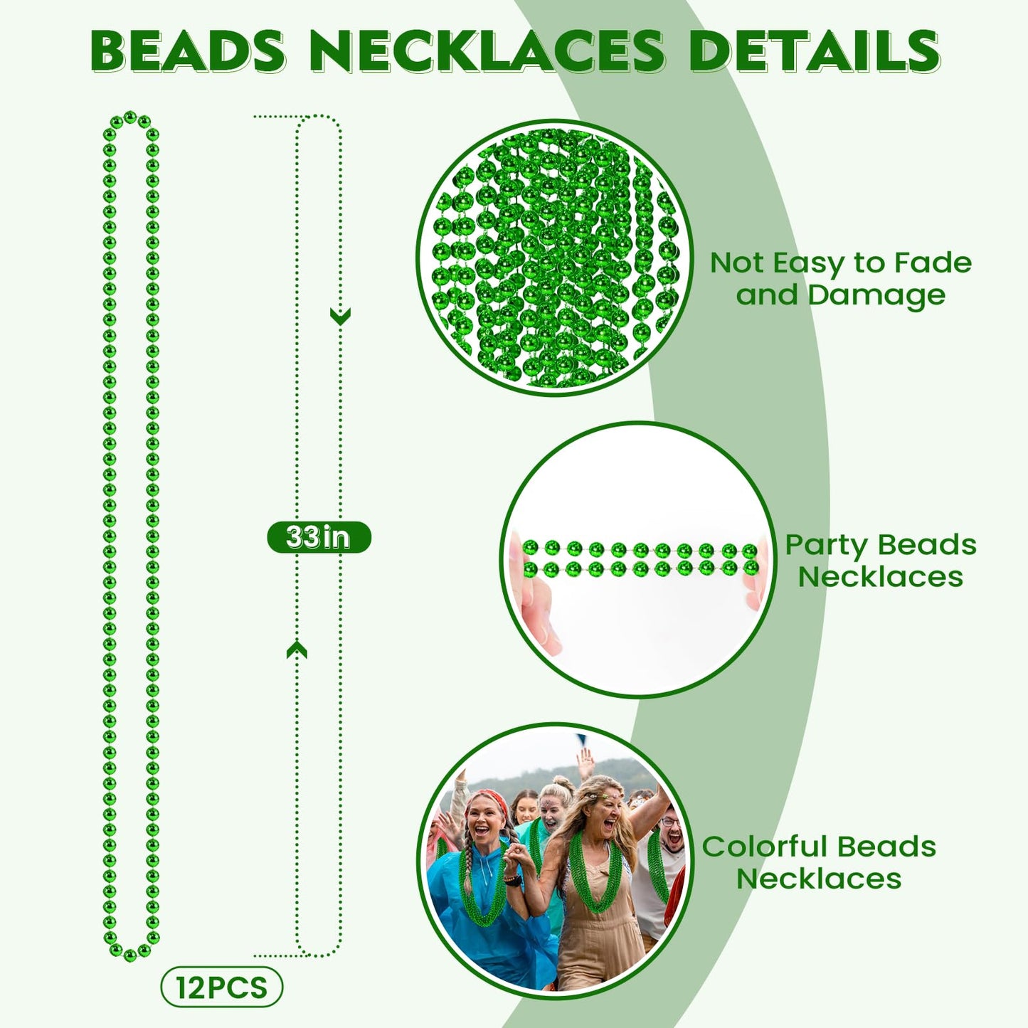 100 PCS St. Patricks Day Beads Necklace, 33'' Green Mardi Gras Beads Necklaces Christmas Necklaces Irish Saint Patricks Necklace