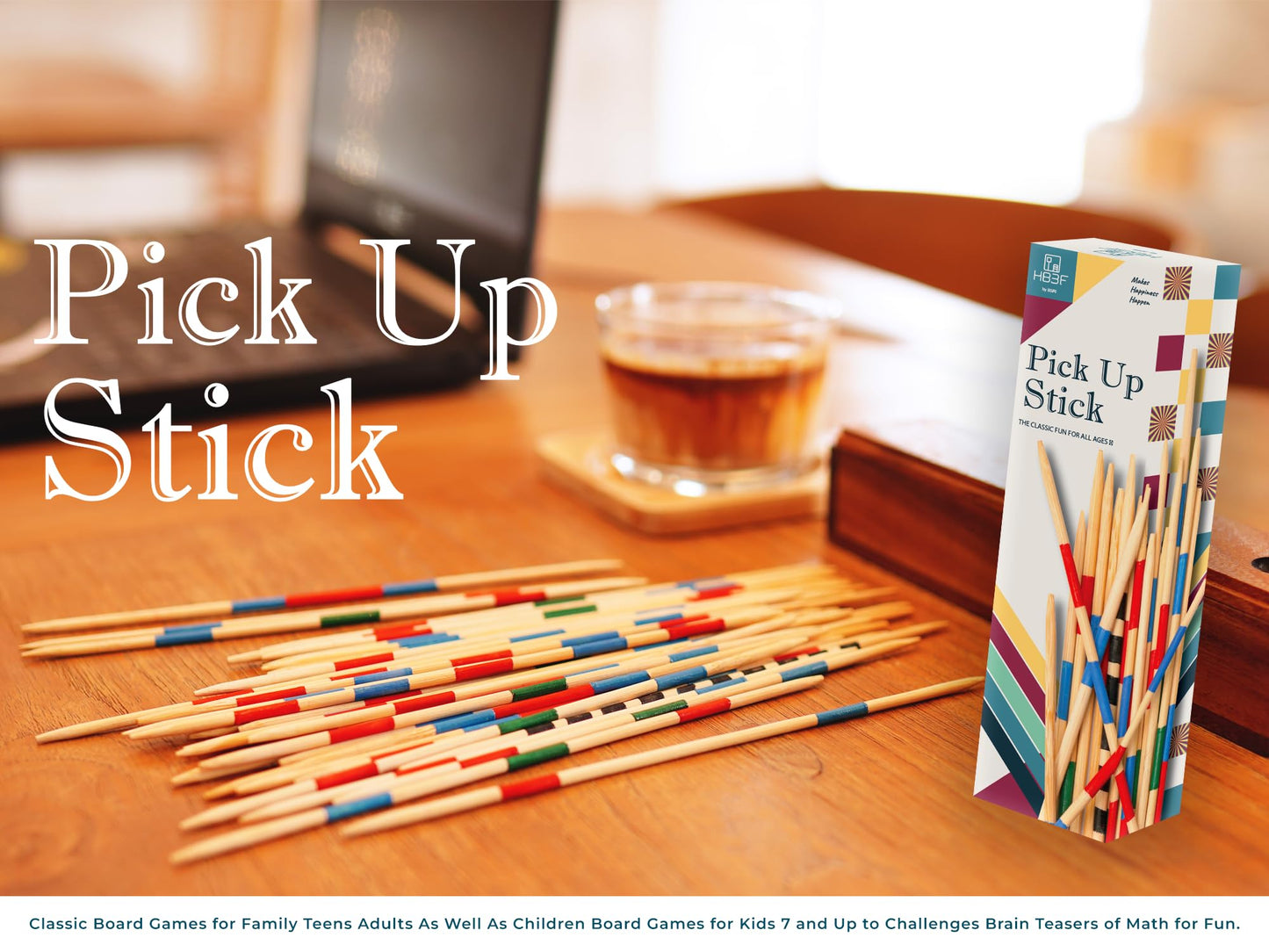 BSIRI Mikado Wooden Pick Up Sticks Classic Kids Board Game for mature-themeds and Teens in Family and Children Board Games for Kids 7 and Brain Teasers of Mathematics Fun Table Games