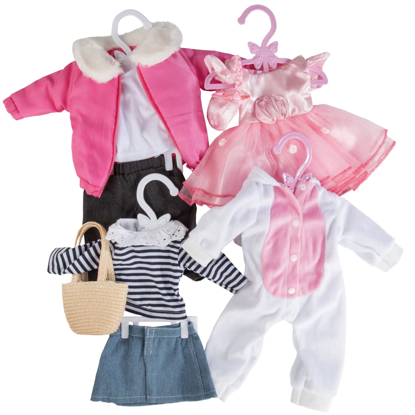 Dress Along Dolly White Full-Outfit Hanger 24Pk For American 18' Doll Clothes- Hold Your Tops & Bottoms Together Including Dresses, Pants, Shirts, Skirts, & Accessories- Perfect Girl Gift Set