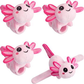 Deekin 4 Pcs 9 Inch Stuffed Axolotl Slap Bracelets Plush Axolotl Slap Band Cute Snap Bracelet Jungle Themed Axolotl Huggers For