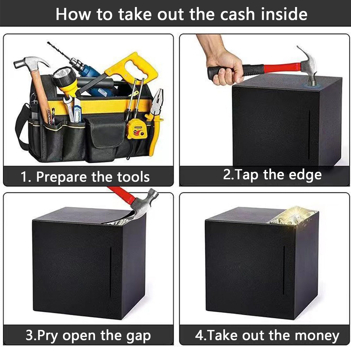 Generic Stainless Steel Money Bank Savings Box Piggy Bank Cash Saver Money Box for Adults Child (3000 Dollar) (Black)