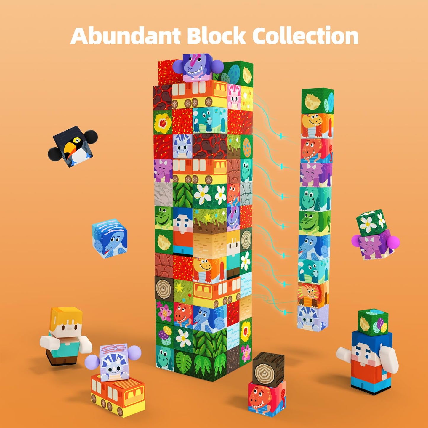 Gobidex 100Pcs Magnetic Building Blocks Volcano Dinosaur Set For Toddler, Sensory Stem Toys For Kids Ages 3-5 5-7 4-8, Birthday
