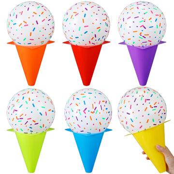 JellyArch 6 Sets Ice Cream Cone Relay Race Toy Game Ice Cream Ball Toy Include 7 Inch Ice Cream Cone and 5.9 Inch Ice Cream Ball