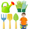 Kids Gardening Tools Set- Watering Can Toy Set With Kids Gloves, Shovel Hand Rake, Made Of Metal With Sturdy Plastic Handle- Tod