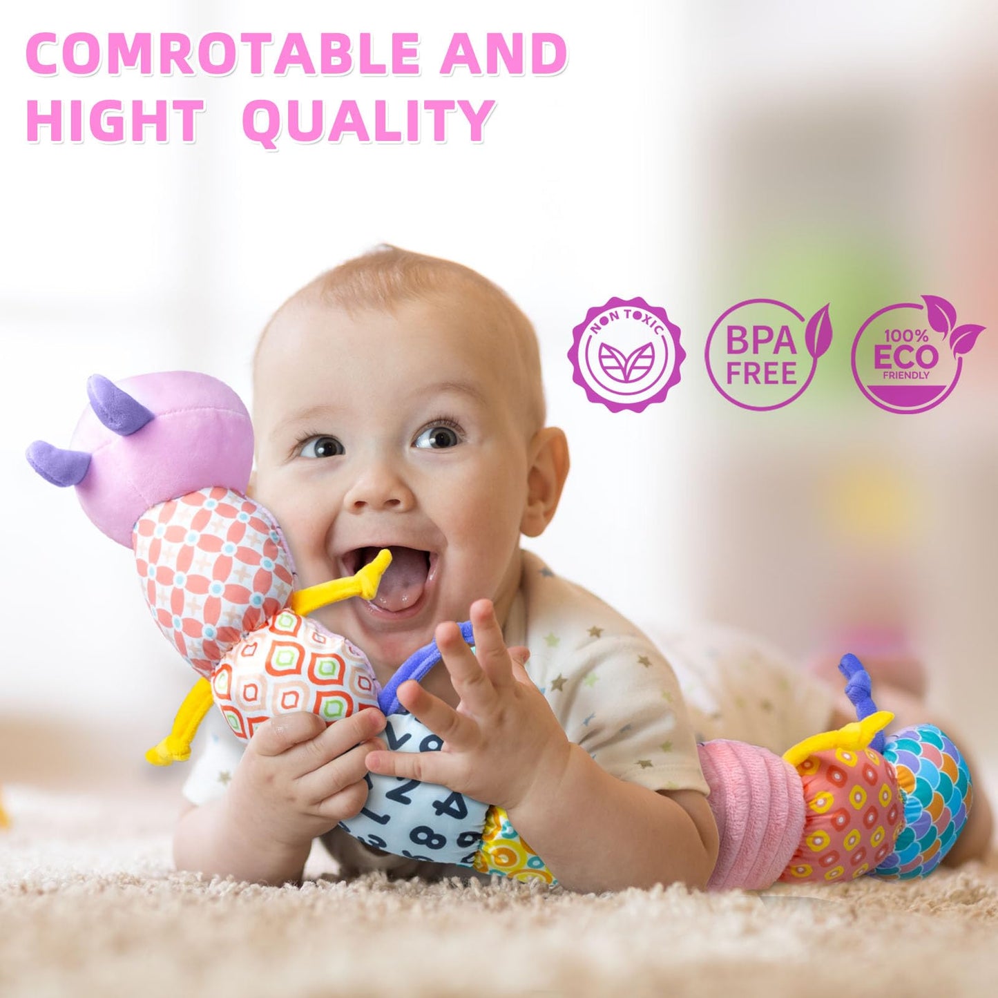 Baby Infant Musical Toy Soft Stuffed Animal Toy With Multi Textures,Rattle,Crinkle,Newborn Baby Toy For 0 3 6 9 12 Months Girls