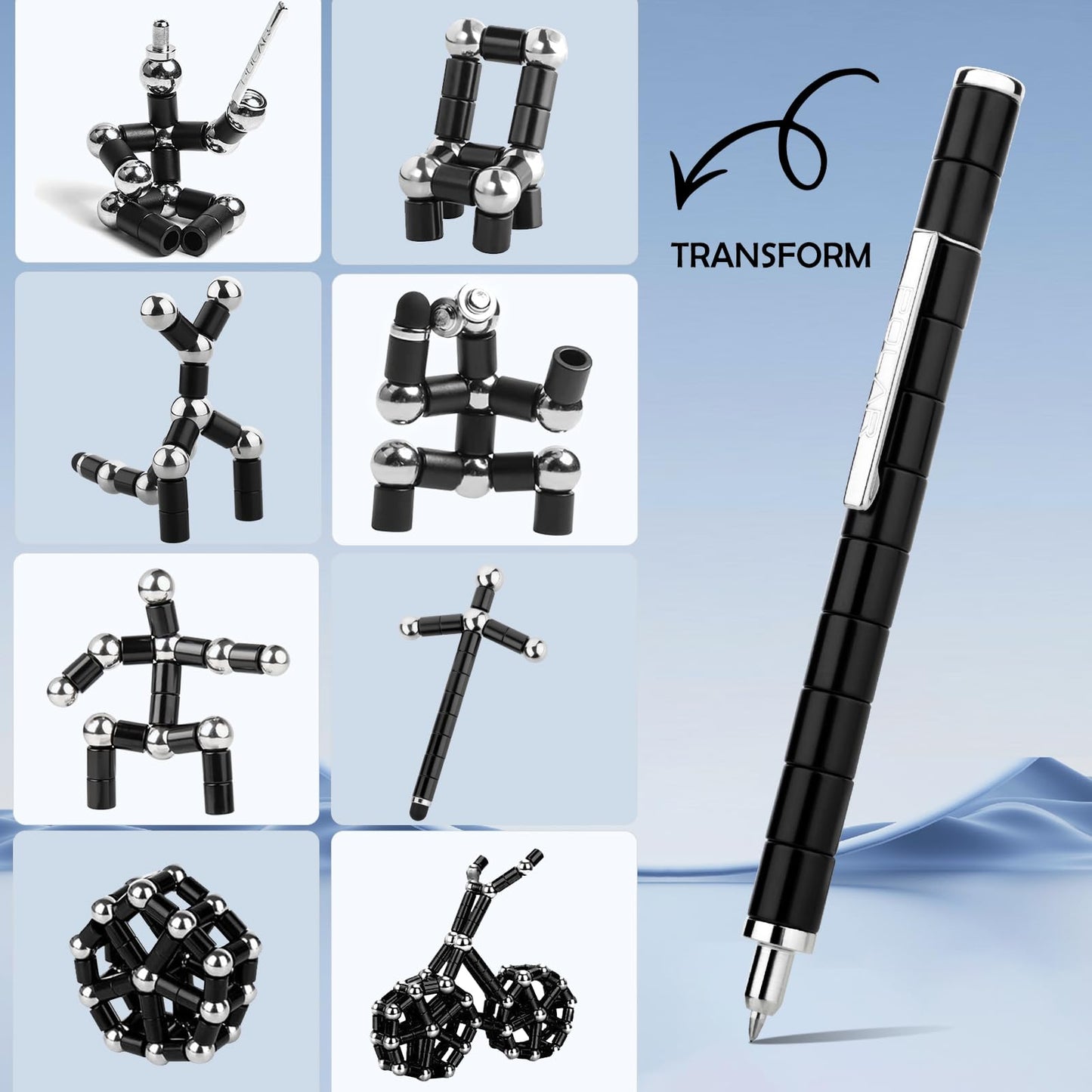 Machohome Fidget Pen Gifts Magnetic Pen Fidget Toys For Adults Teenage Girls Boys Adults,Toy Pen Decompression Toy Magnet Pen,Multifunctional Deformable Magnet Writing Pen(Black)