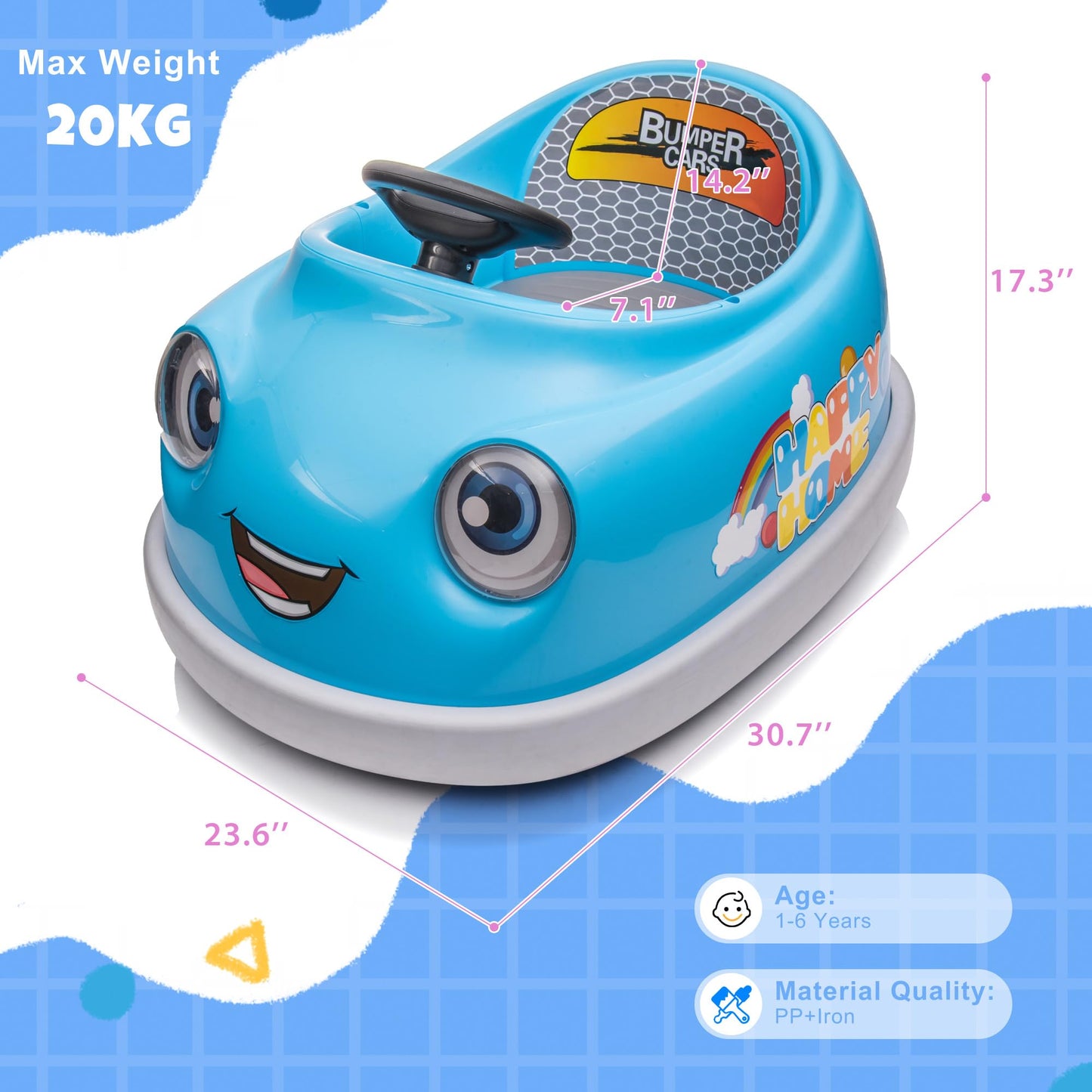 12V Dual Battery Electric Ride on Kids Bumper Car w/Remote Control,360 Degree Spin,Push Rod Rocker Horse Function,3-Speeds Babie