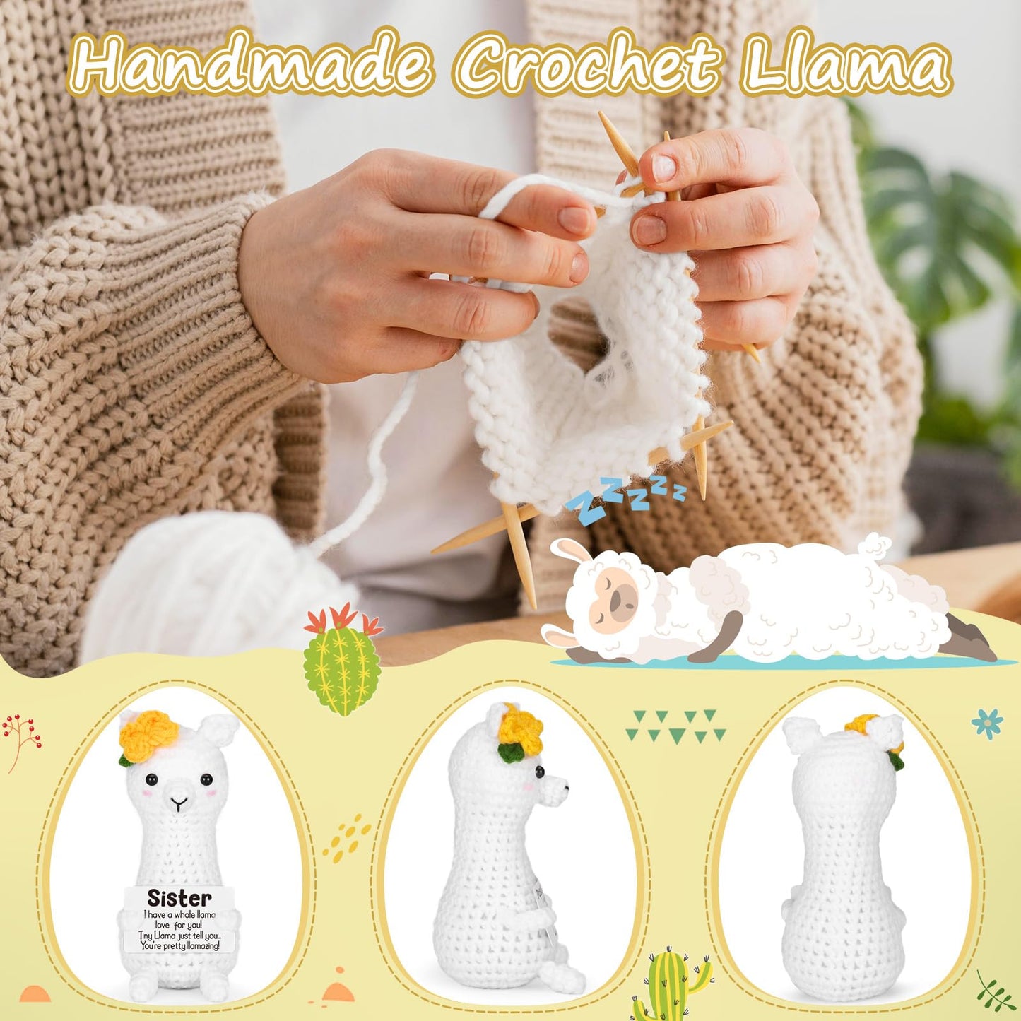 Christmas Sister Gifts from Sisters  Birthday Stocking Stuffers Sister Gifts for Women Girls mature-themed  I Love You Sister in Law Bestie Soul Sister Gifts Presents Small Cute Handmade Knitted Crochet Llama