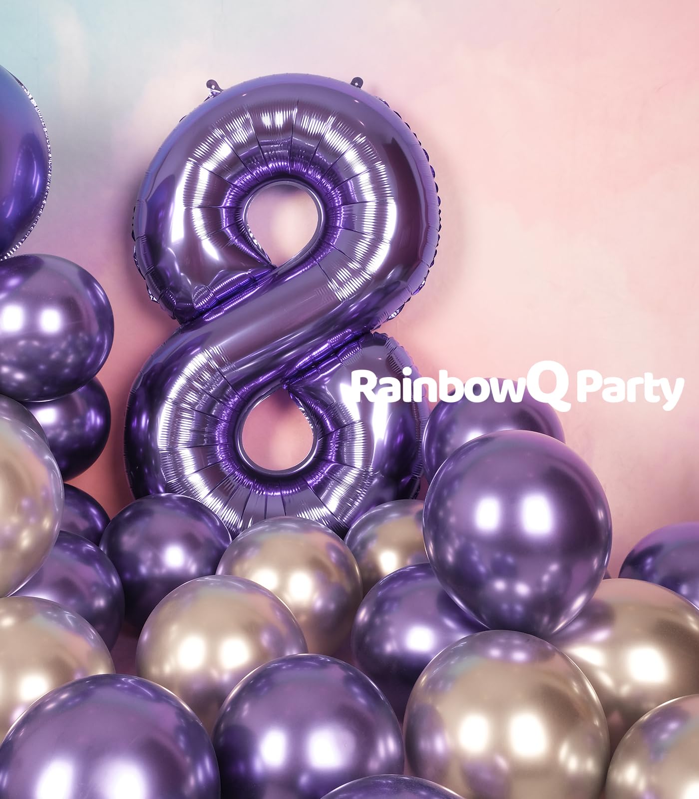Rainbowq Party 8 Balloon Number 40 Inch For Boy Or Girl Big Purple 0-9 Foil Mylar Large 8 Number Balloon Happy 8Th Birthday Part