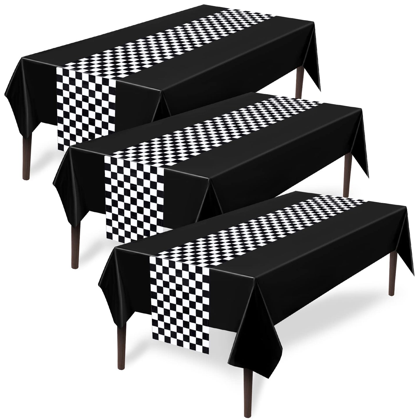Tallew 6 Pcs Checkered Car Party Supplies Disposable Tablecloth Plastic Table Cover Black And White Checkered Race Table Runner