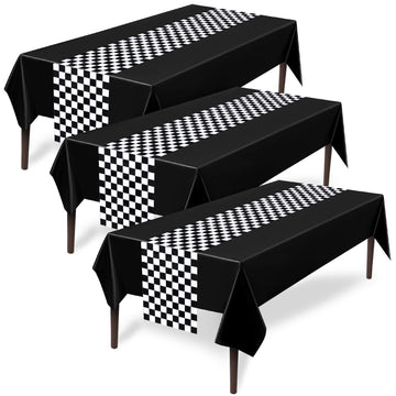Tallew 6 Pcs Checkered Car Party Supplies Disposable Tablecloth Plastic Table Cover Black And White Checkered Race Table Runner