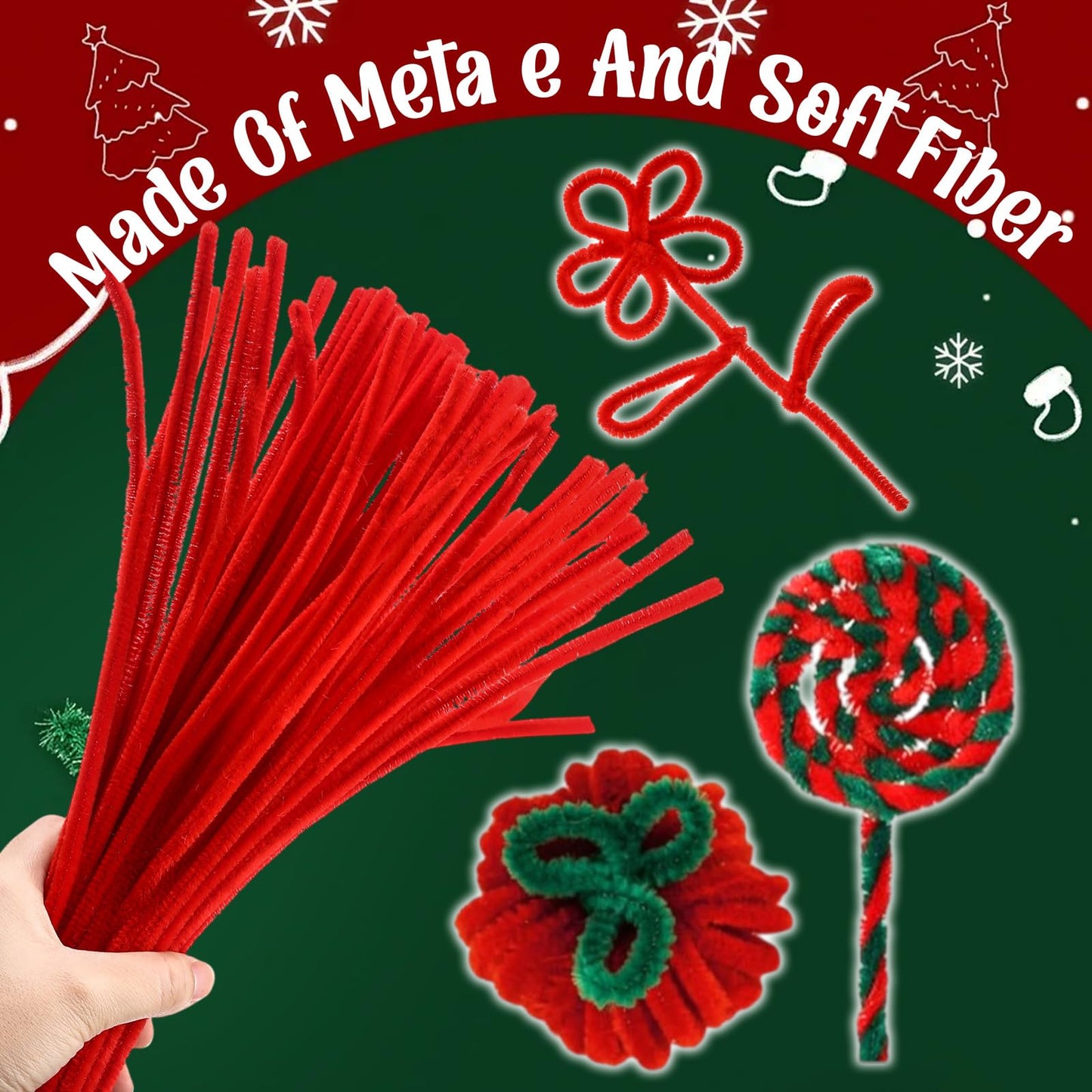 RoundFunny 100 Pcs Extra Long Pipe Cleaners Chenille Stem 6 mm x 24 Inch Pipe Cleaners Craft Supplies Fuzzy Sticks for Hair DIY