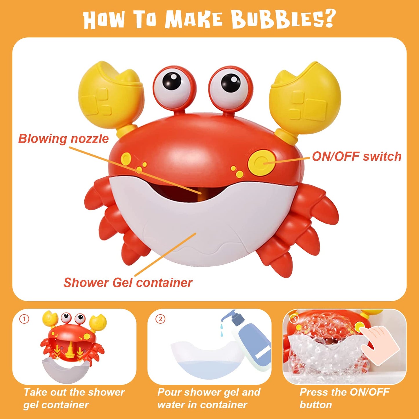 Crab Bath Toys For Toddlers 1-3 2-4 Bathtub Bubble Maker With Music Automatic Kids Bathtub Bubble Machine Baby Bath Toys For Infants 6-12 12-18 Months Birthday Gifts For 1 2 3 Year Old Boys Girls