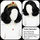 Princess Wig Set Kids Short Curly Black Cosplay Wigs For Kids Girls, Black Middle Part Wig Child'S Costume Wigs Synthetic Hair F
