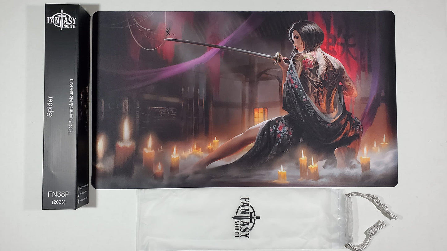 Fantasy North - Spider - Tcg Trading Card Game Playmat And Mouse Pad - 24 X 14 Inches - Compatible With Magic Mtg Commander Poke
