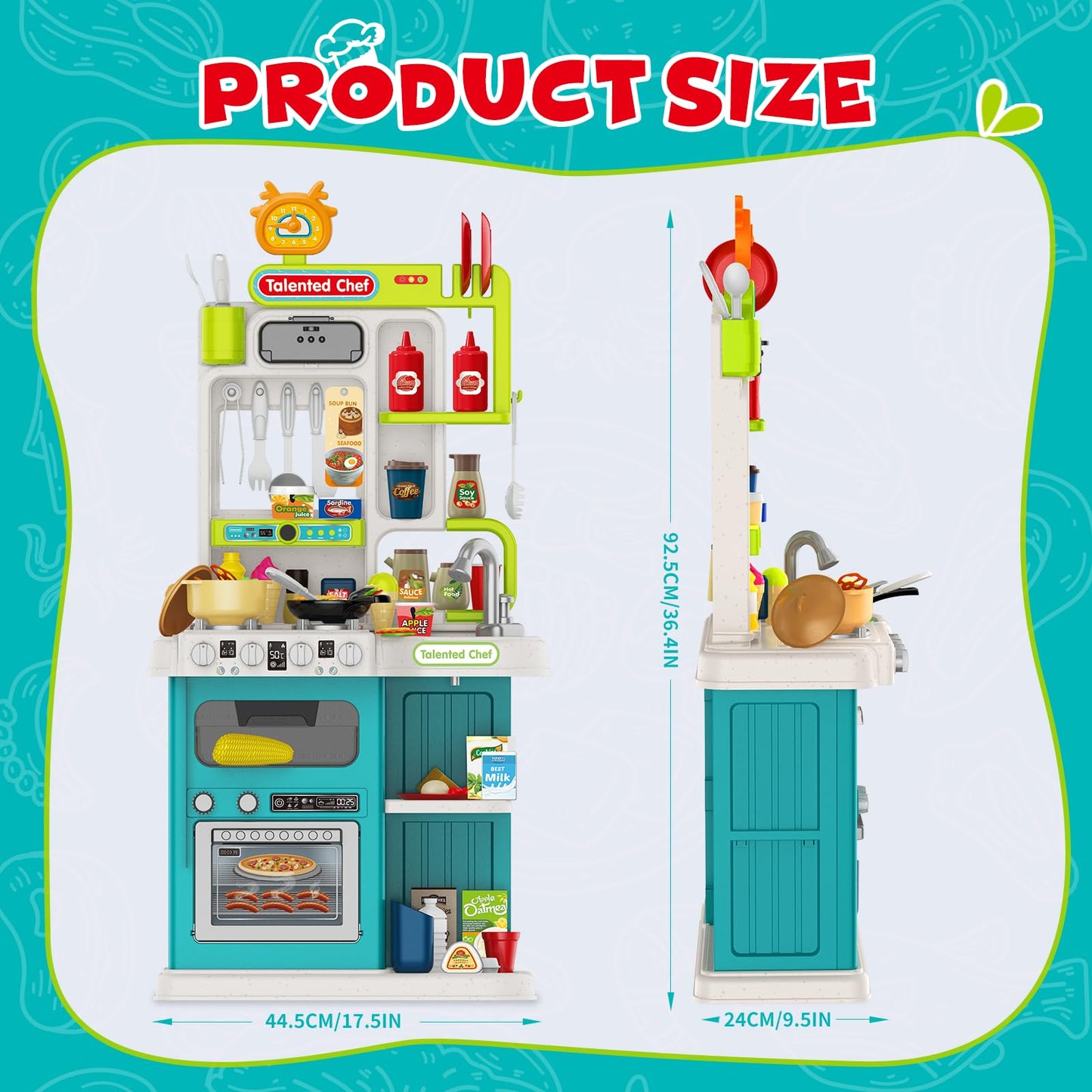 Kids Kitchen Playset,Play Kitchen for Kids Toddler with Sounds and Lights, Cooking Stove Steam,Play Sink,Play Food and Kitchen A