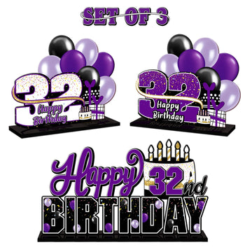 Lingteer Happy 32Nd Birthday Purple Acrylic Table Topper Centerpieces Set - Cheers To 32 Years Old Birthday 32Nd Bday Party Gift Decorations.