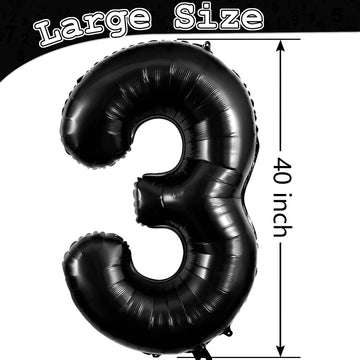 Large Black Number 3 Balloons, 40 Inch Foil Balloons, Giant Number Balloons For Women/Men Birthday Party Anniversary Celebration