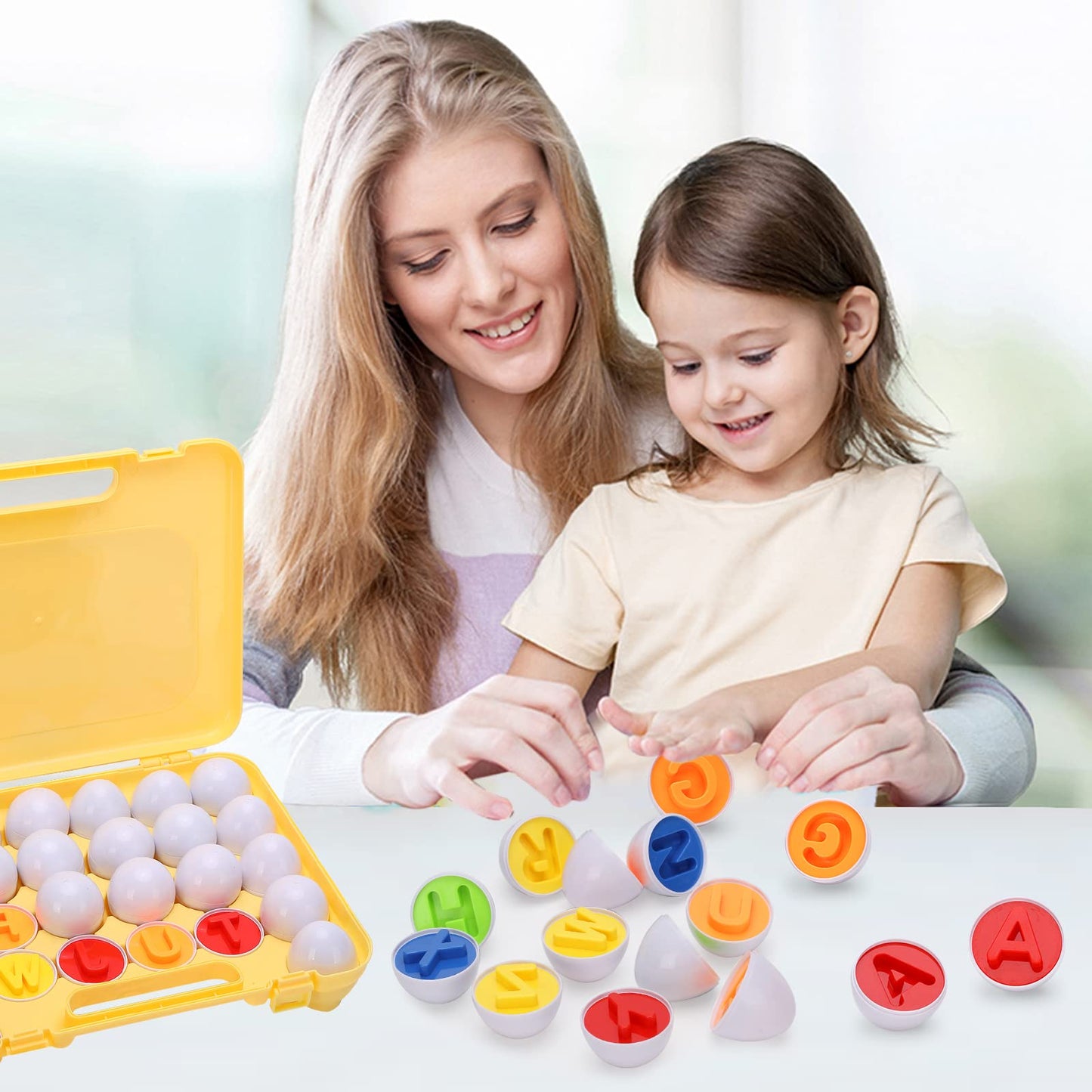 Gbayle Letters Matching Eggs 26Pcs Abc Toys Alphabet Educational Color & Shape Recognition Sorter Puzzle Skills Study Toys Easte