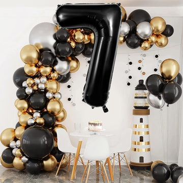 Large Black Number 7 Balloons, 40 Inch Foil Balloons, Giant Number Balloons For Women/Men Birthday Party Anniversary Celebration