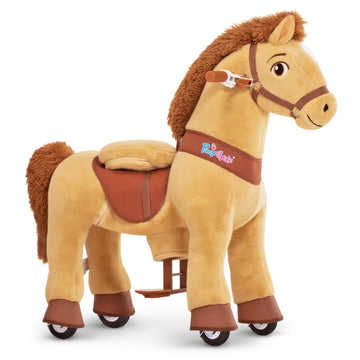 Ponycycle Kids Ride On Horse Toys Plush Interactive Riding Horse Ride For Toddlers 3-5 Walking Rocking Horse With Wheels, No Battery Or Electricity, Giddy Up Riding Toys Light Brown E336