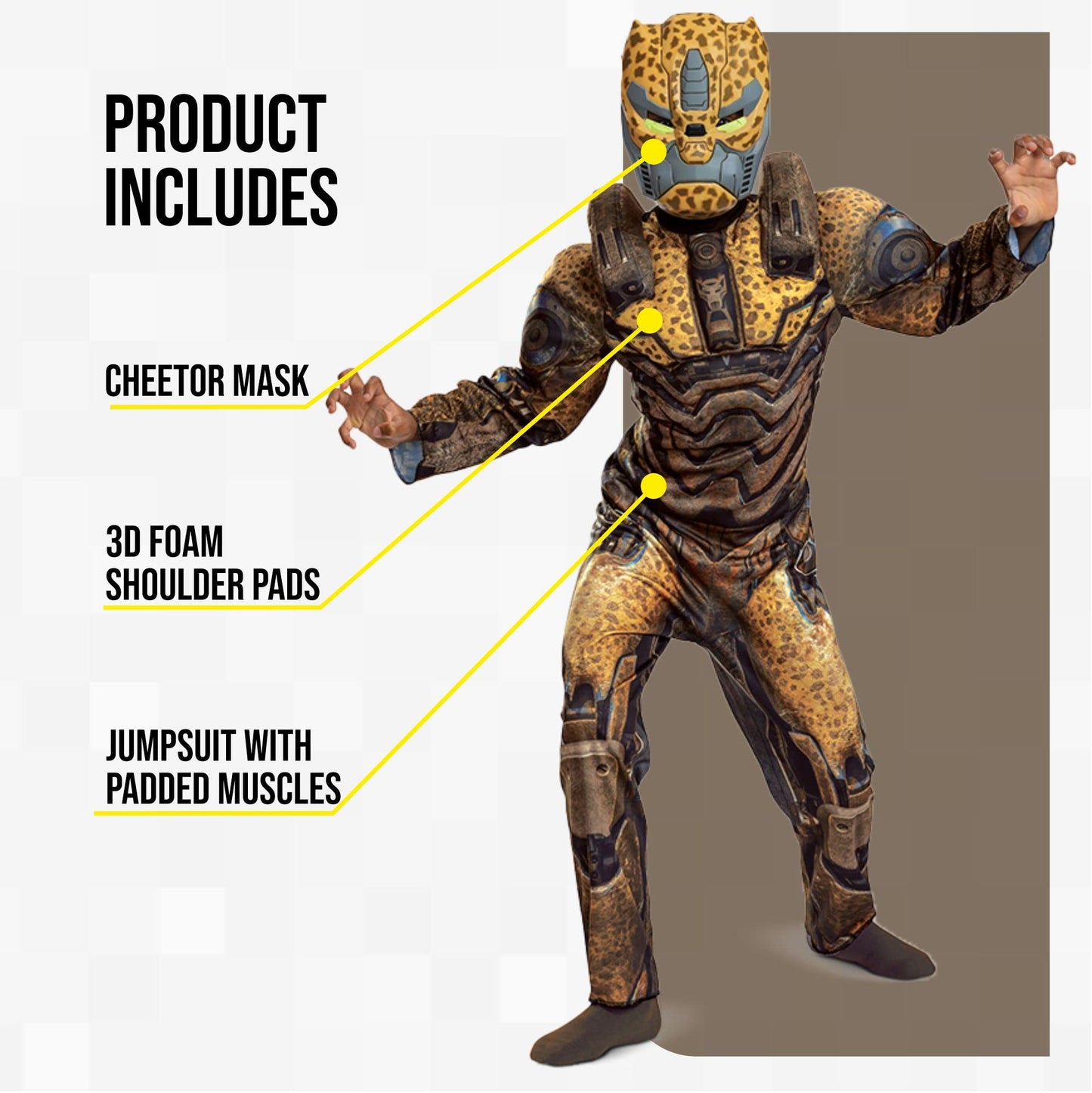 Disguise Cheetor Transformers Costume for Kids  Official Transformers Rise of the Beasts Muscle Padded Costume and Mask  Size (4-6)