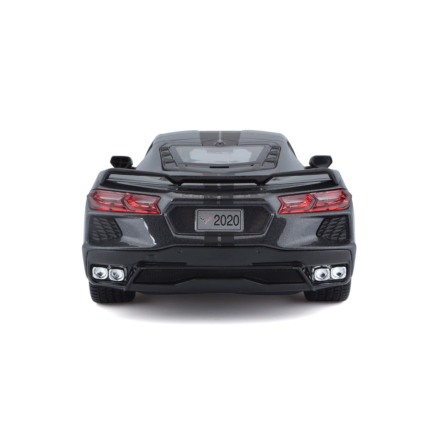 2020 Chevrolet Corvette Stingray C8 Dark Gray Metallic with Racing Stripes 1/18 Diecast Model Car by Maisto
