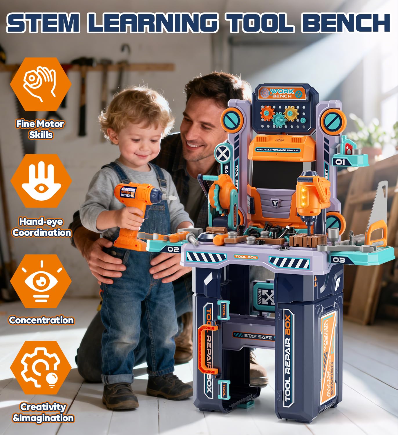 Lehoo Castle Kids Tool Bench (32.5 Inches Tall), Toddler Tool Set