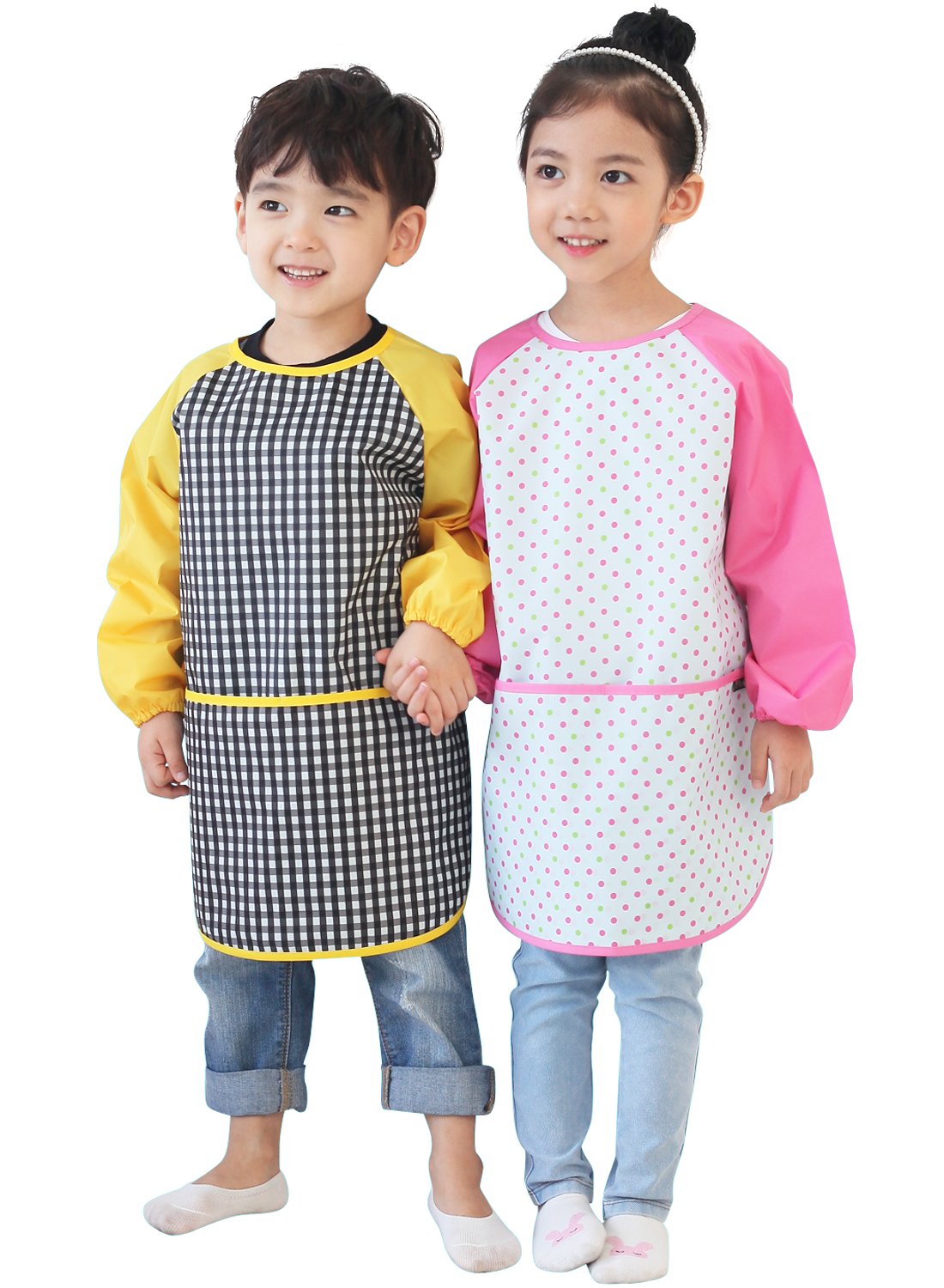 Plie Waterproof Kids Art Smocks 37 Colors (Age 1-10, S-XXL size), Blue&Green Dot (30-S)